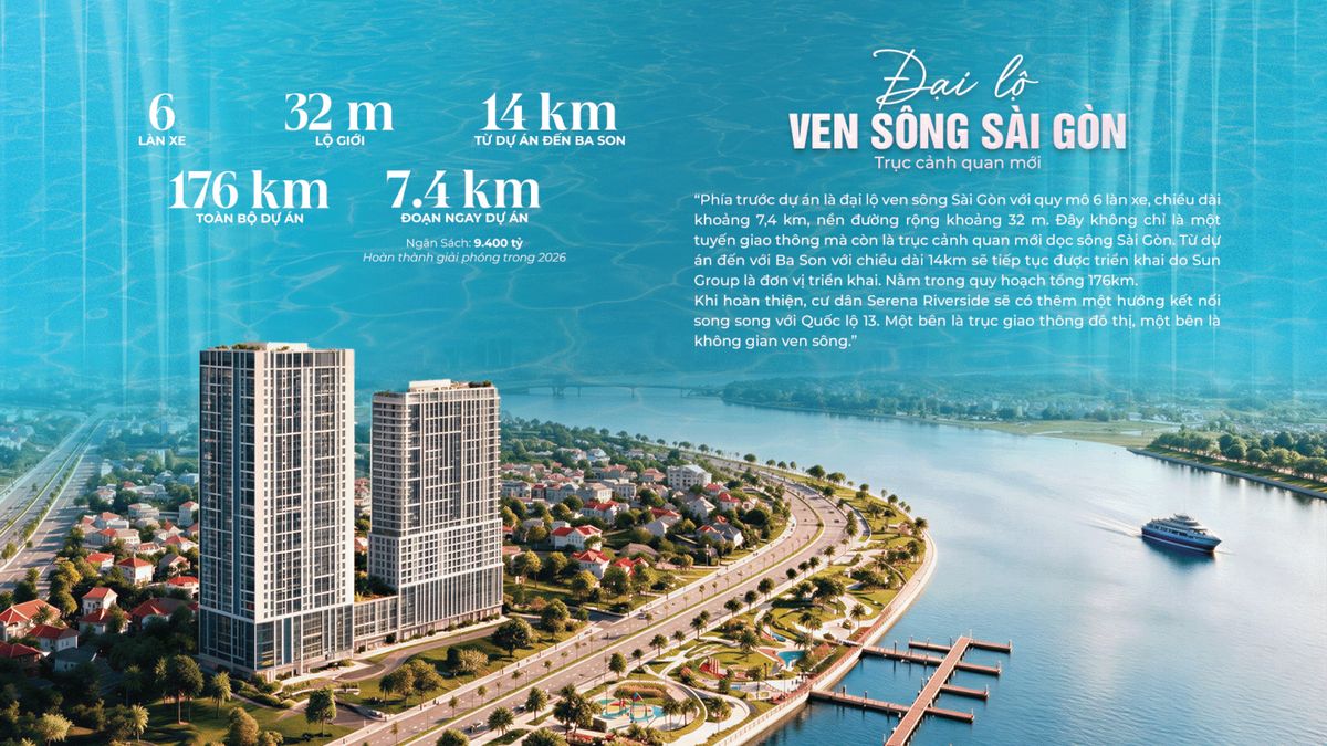 Đại lộ ven sông Sài Gòn 6 làn trước dự án Serena Riverside