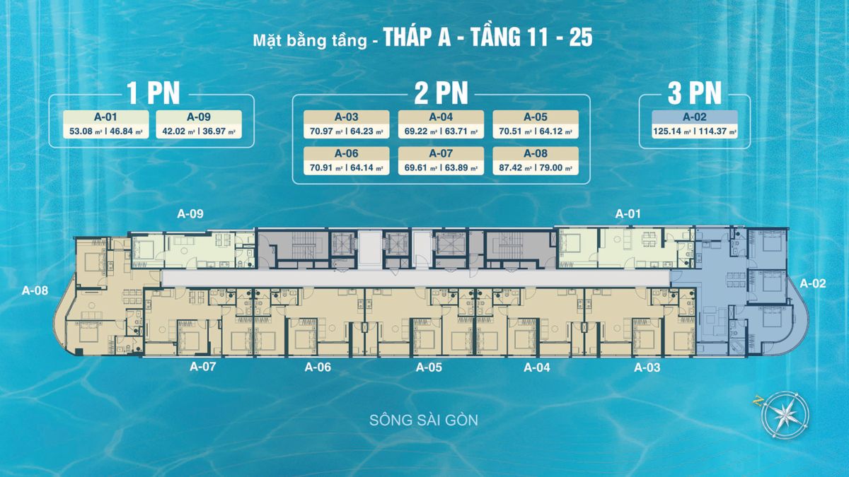 Mặt bằng tháp A tầng 11-25 Serena Riverside