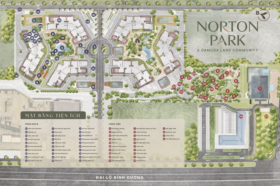 Mặt bằng tiện ích dự án Norton Park Mặt bằng tiện ích dự án Norton Park