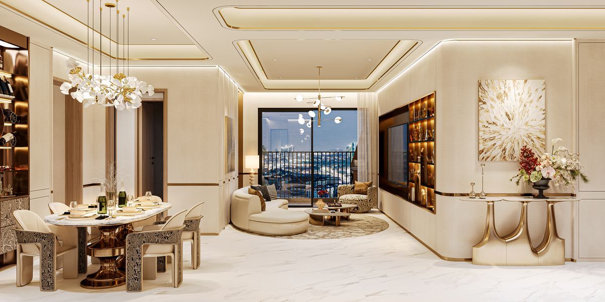 Phối cảnh phòng khách căn hộ 3 phòng ngủ Serena Riverside